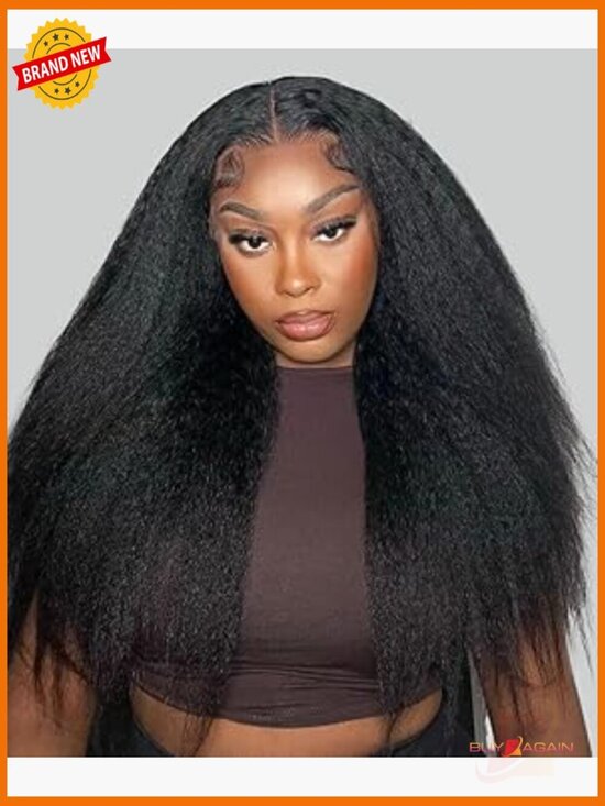 13x6 Kinky Straight Wig 250% Density Drawstring Lace Front Human Hair Pre main image 5